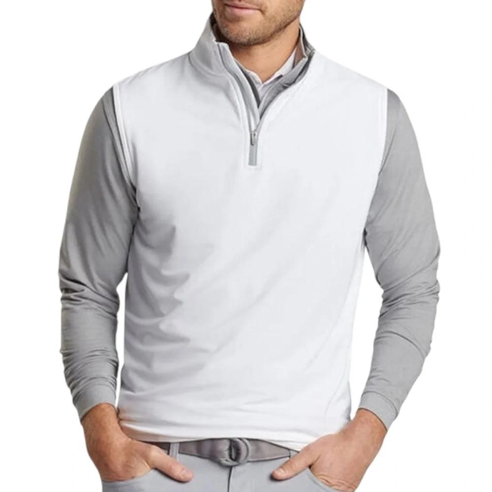 PETER MILLAR Galway Performance Quarter-Zip Vest White 1/4 Zip UPF 50+ Golf | L